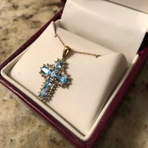 Blue Topaz (December) Cross Pendant Necklace